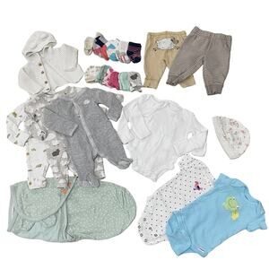 NB Baby Girl Clothing Bundle (PJs, Pants, Long & Short sleeves, swaddle, etc)